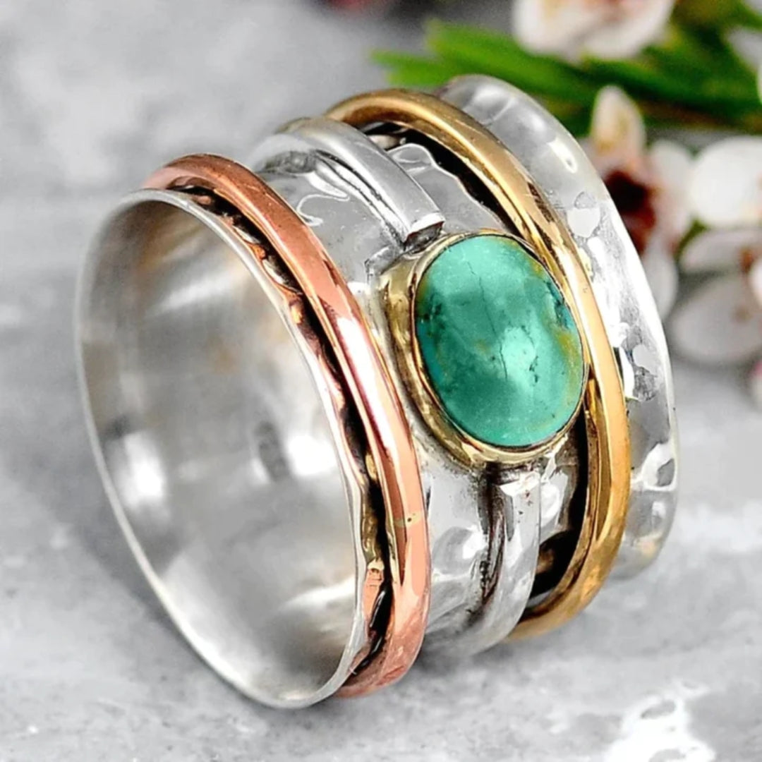 Odette™ - VINTAGE GOLD AND SILVER RING WITH TURQUOISE ACCENT
