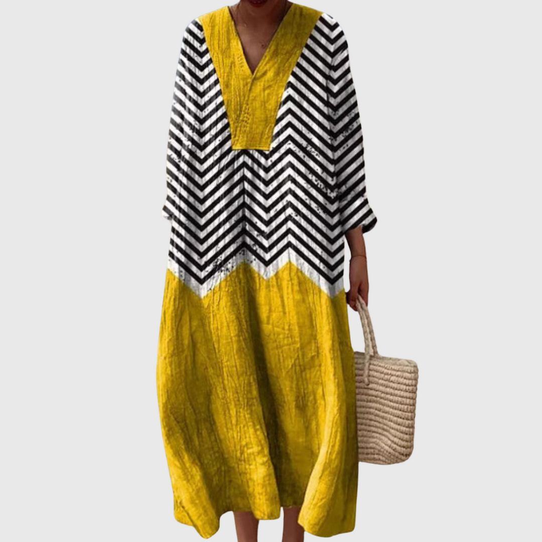 Evelynn™ - RELAXED MIDI DRESS WITH CHEVRON CONTRAST DESIGN