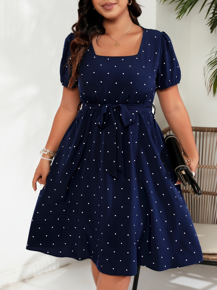 CELINA™ - POLKA DOT SQUARE NECK DRESS