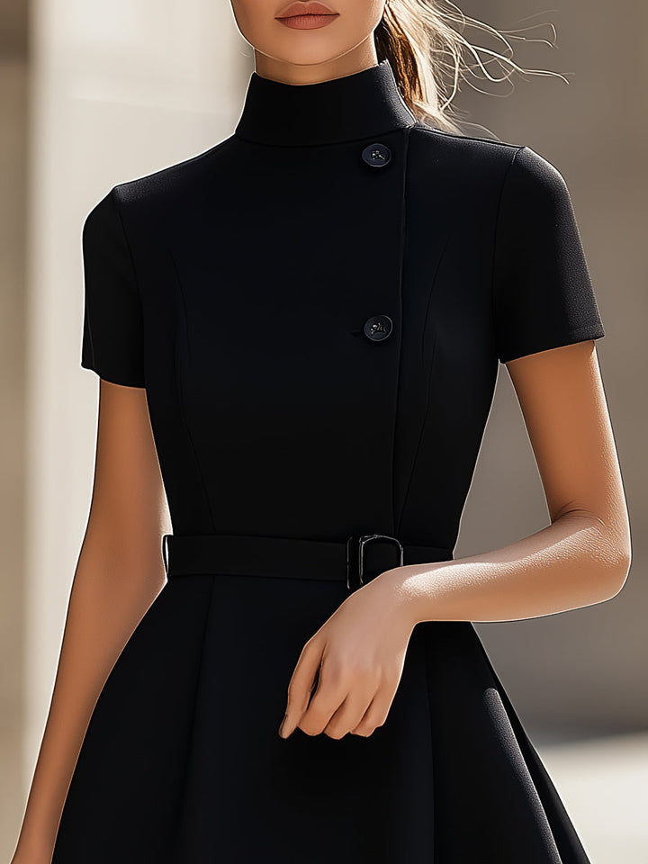 Emilia™ - ELEGANT HIGH-NECK DRESS WITH BELTED WAIST