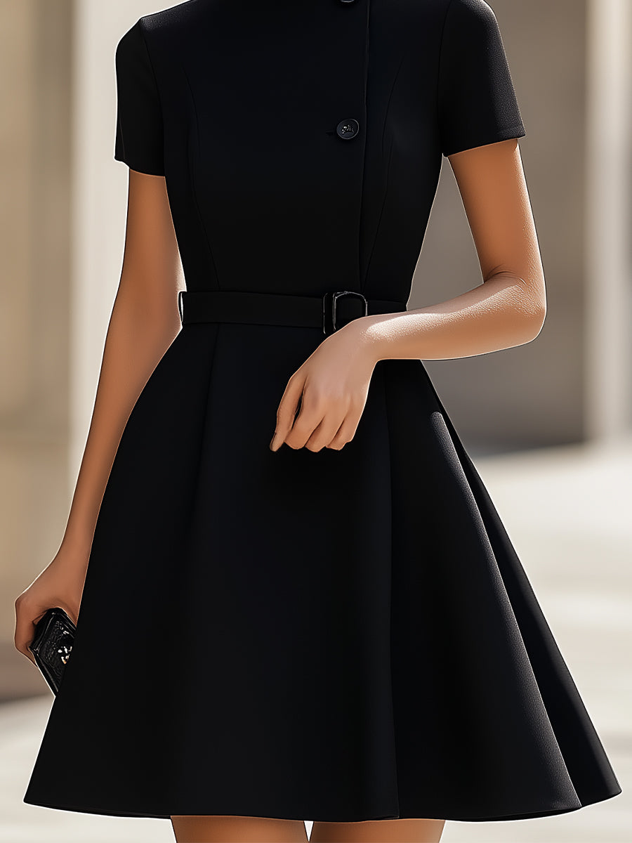 Emilia™ - ELEGANT HIGH-NECK DRESS WITH BELTED WAIST