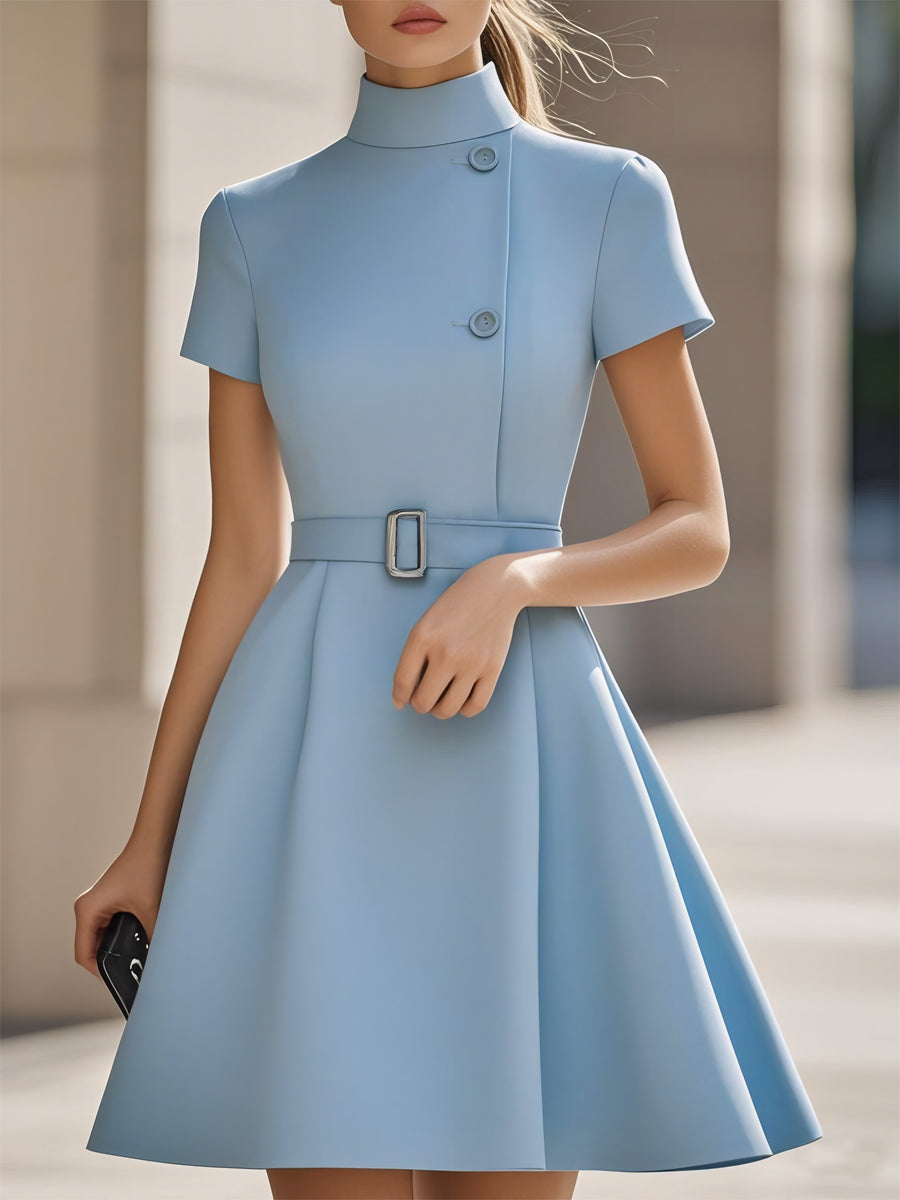 Emilia™ - ELEGANT HIGH-NECK DRESS WITH BELTED WAIST