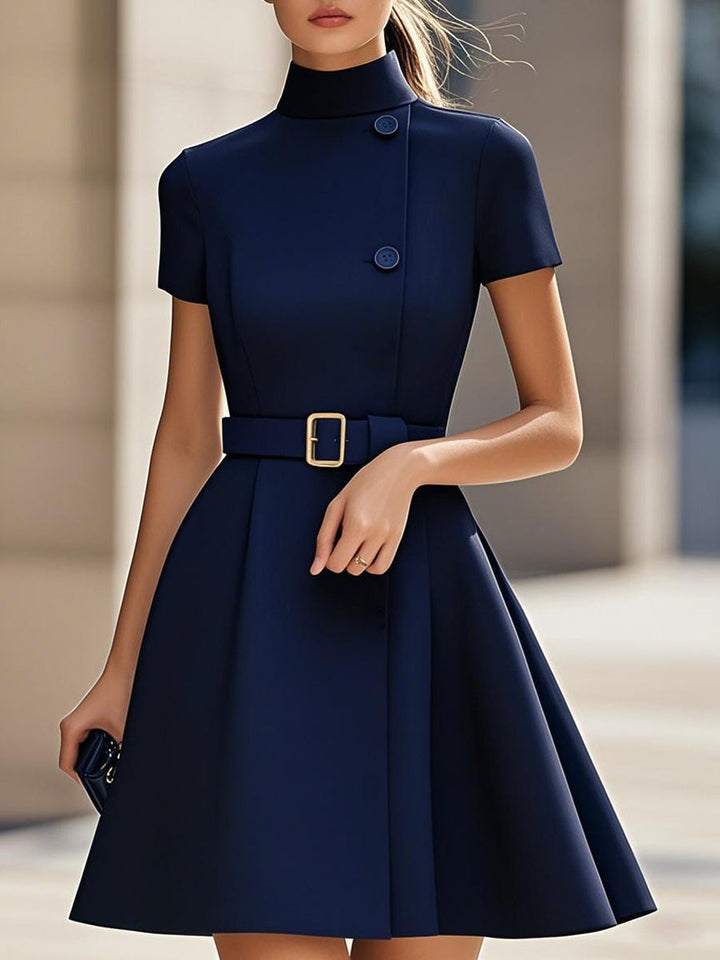 Emilia™ - ELEGANT HIGH-NECK DRESS WITH BELTED WAIST