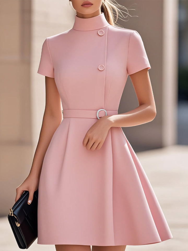Emilia™ - ELEGANT HIGH-NECK DRESS WITH BELTED WAIST