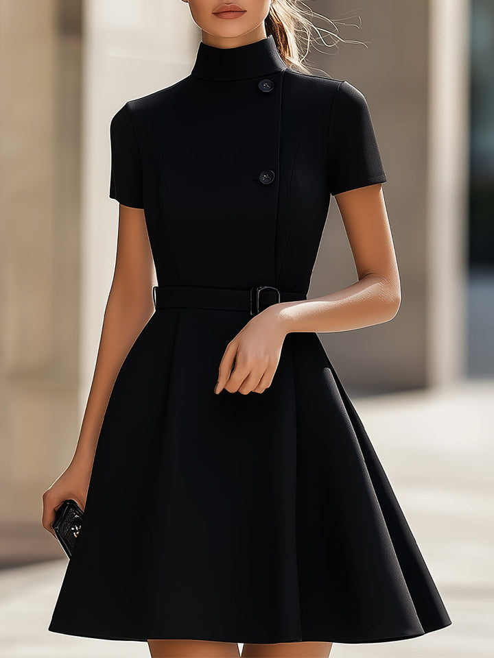Emilia™ - ELEGANT HIGH-NECK DRESS WITH BELTED WAIST