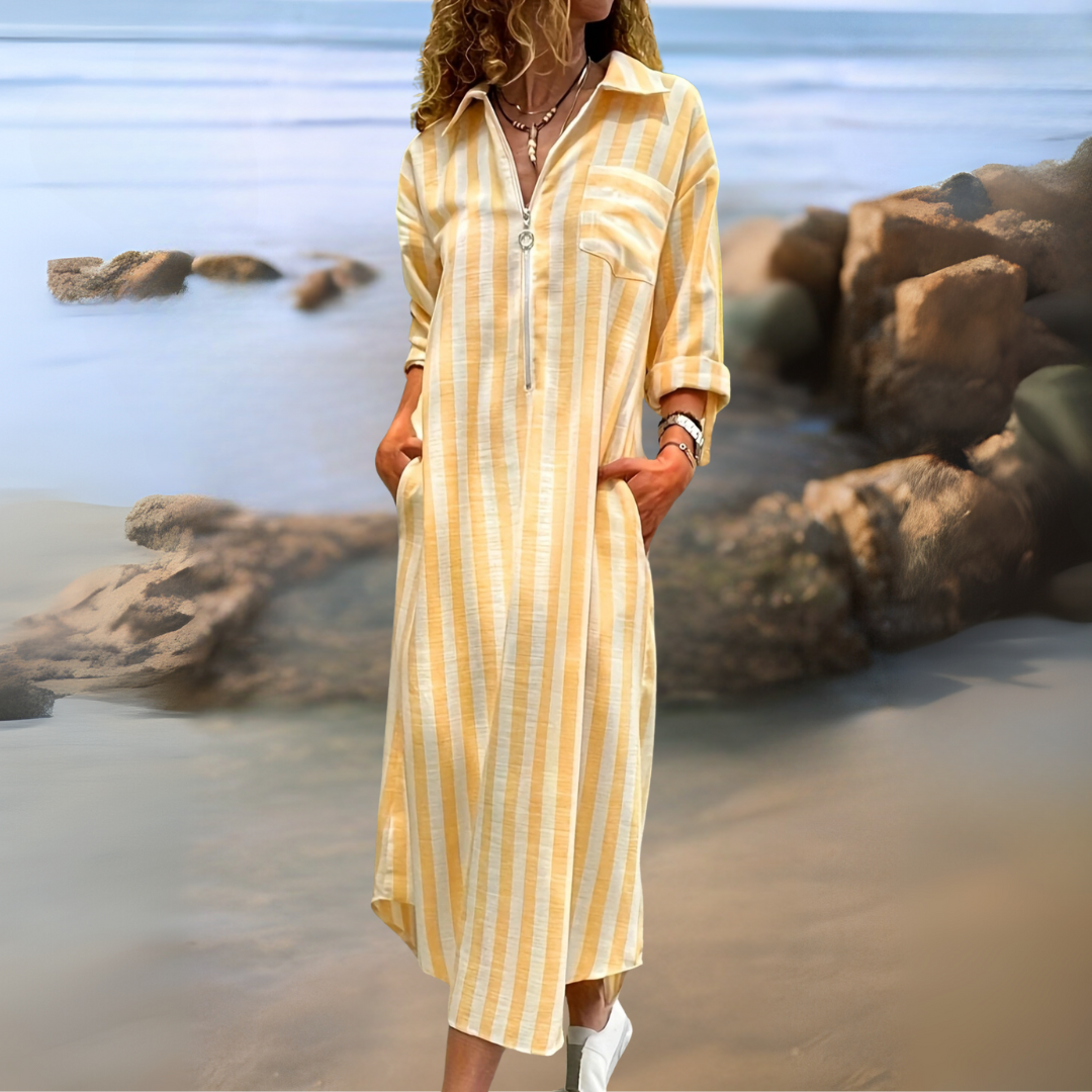 Joyce™ - ELEGANT STRIPED DRESS WITH V-NECKLINE