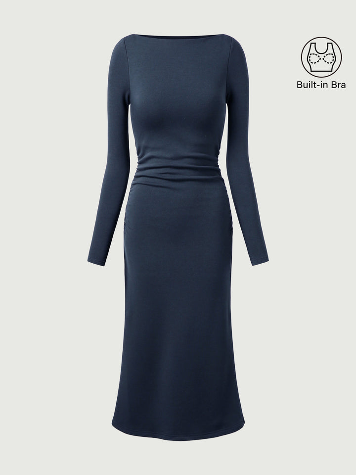 Thalina Ruched Sides Brami Midi Dress™ - FLATTERING, RUCHED MIDI DRESS WITH ADJUSTABLE SIDES