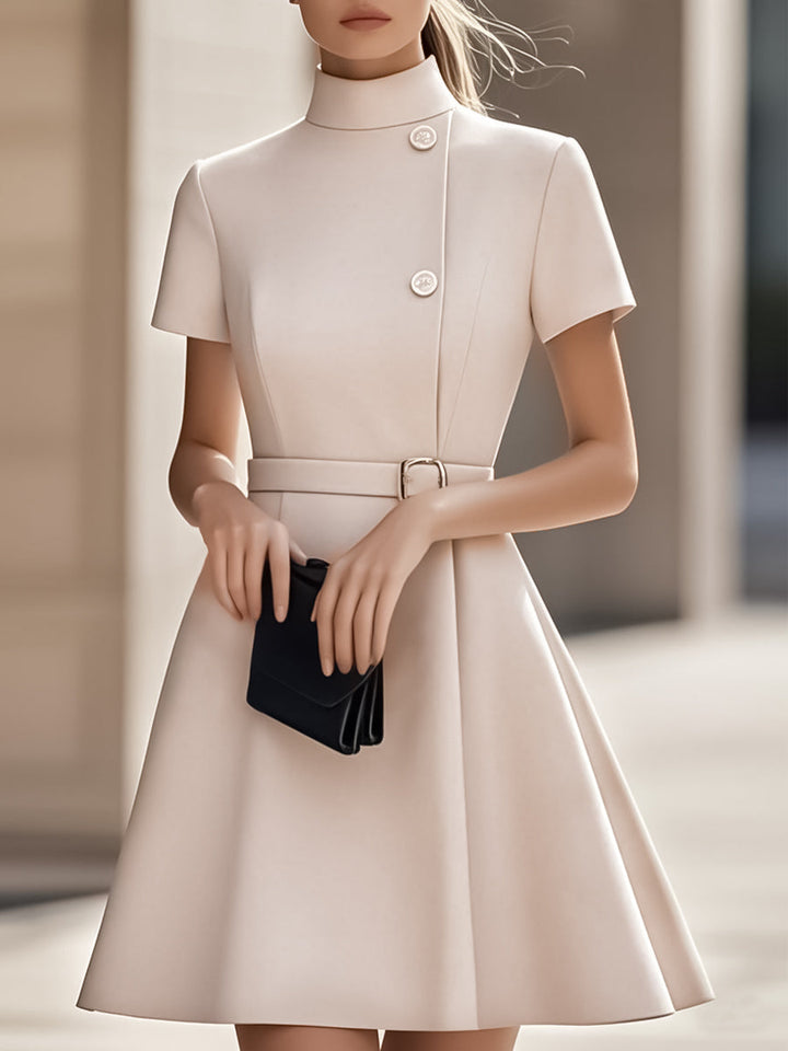 Emilia™ - ELEGANT HIGH-NECK DRESS WITH BELTED WAIST