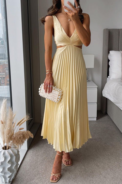 EVA™ - CUT-OUT WAIST SLEEVELESS PLEATED MAXI DRESS