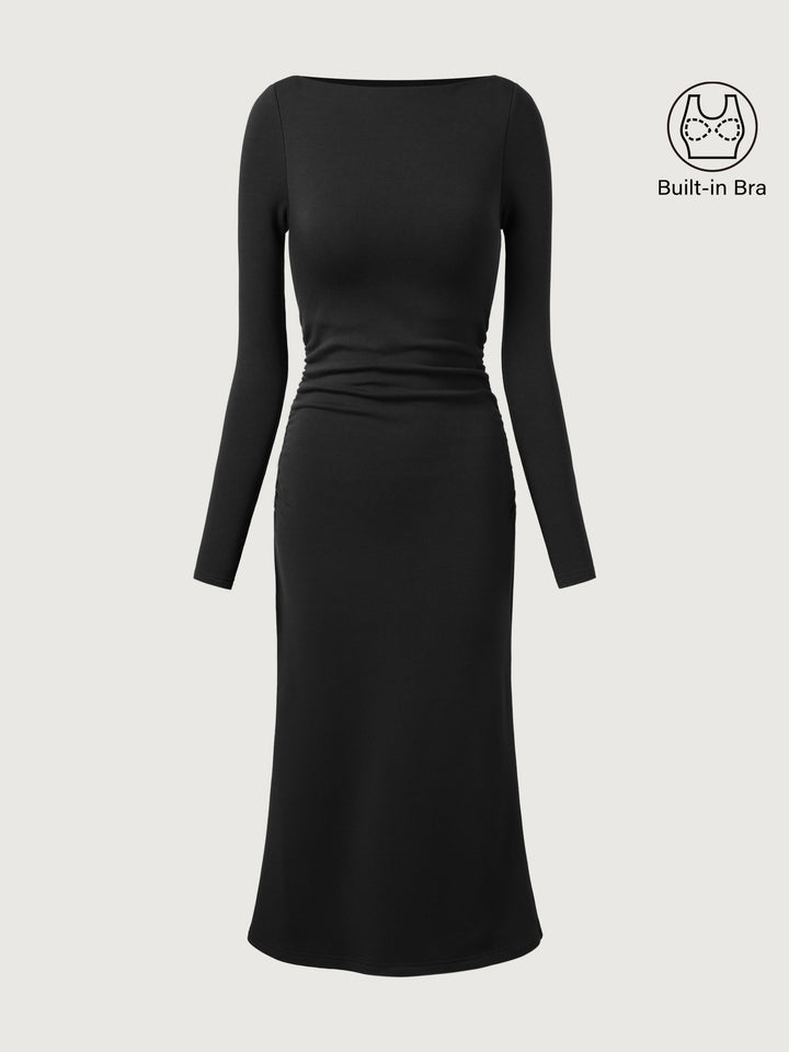 Thalina Ruched Sides Brami Midi Dress™ - FLATTERING, RUCHED MIDI DRESS WITH ADJUSTABLE SIDES