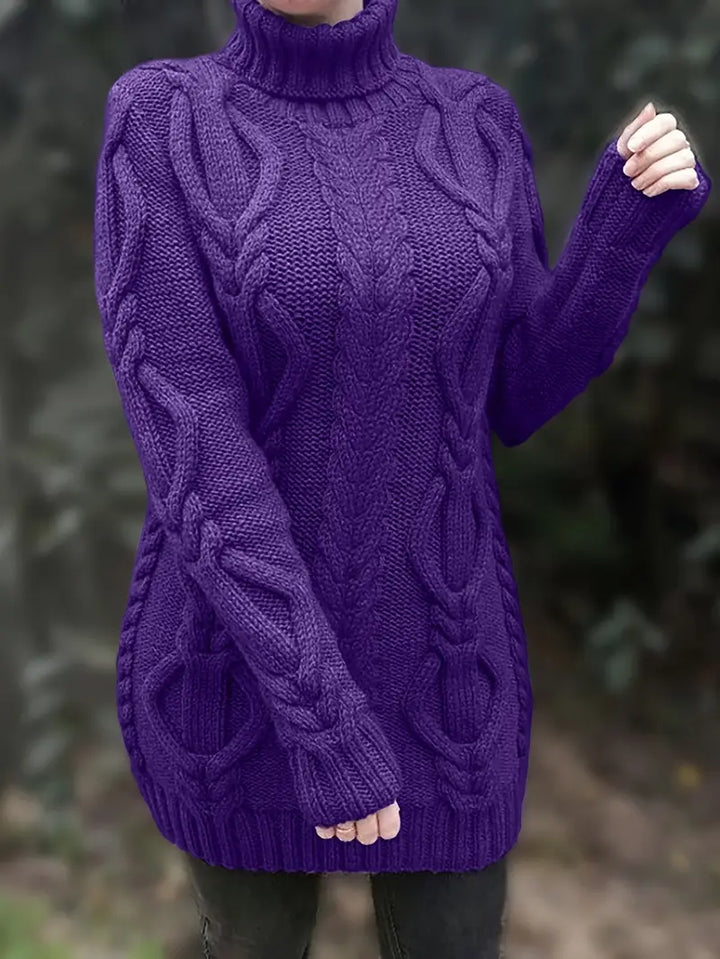 Ulalume™ – COZY CHUNKY CABLE TURTLENECK DRESS