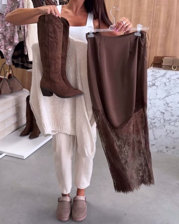 Ainsley™ - SATIN SKIRT WITH LUXURIOUS LACE INSETS