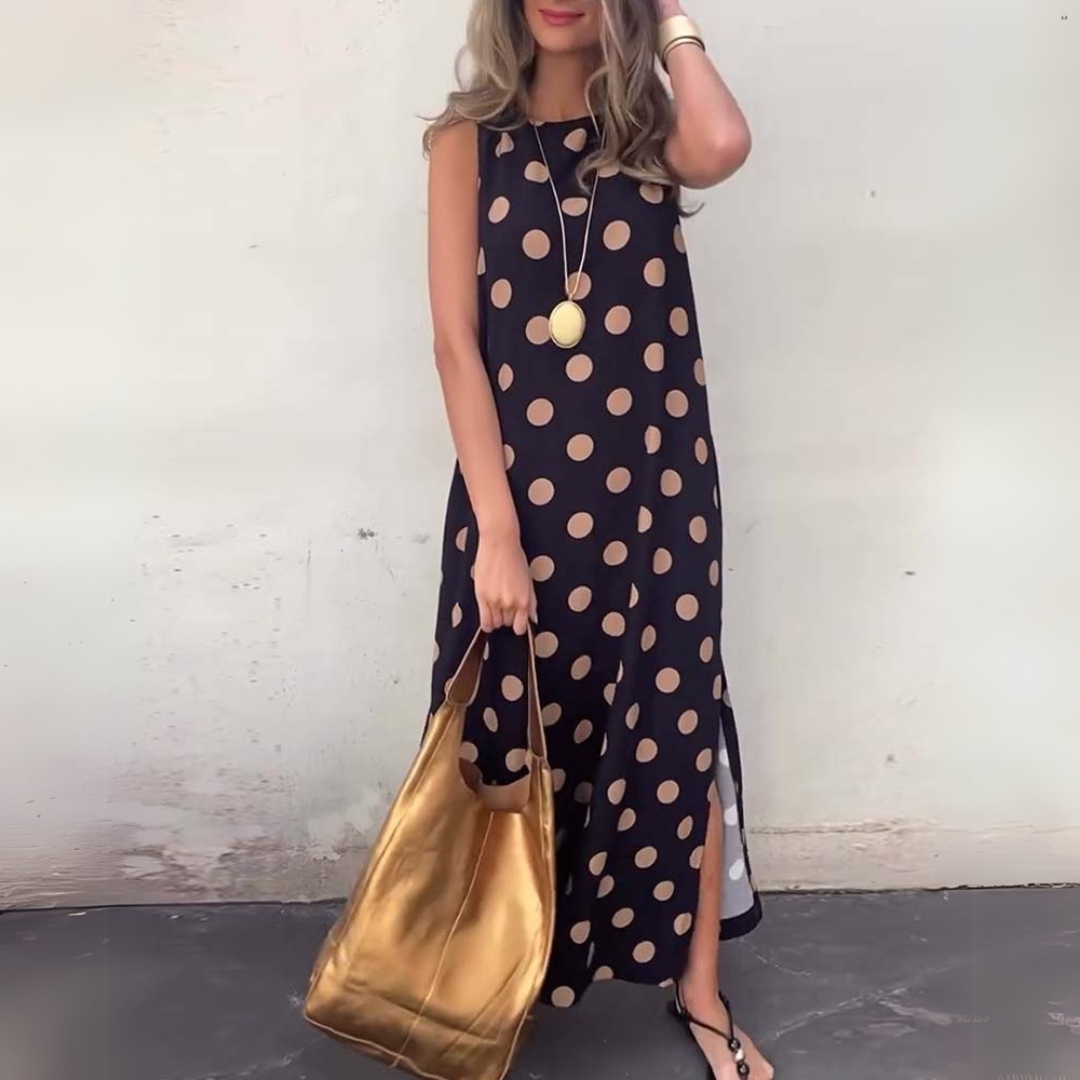 LIORA™ - SLEEVELESS POLKA DOT SLIT MAXI DRESS