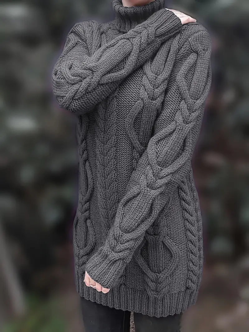 Ulalume™ – COZY CHUNKY CABLE TURTLENECK DRESS