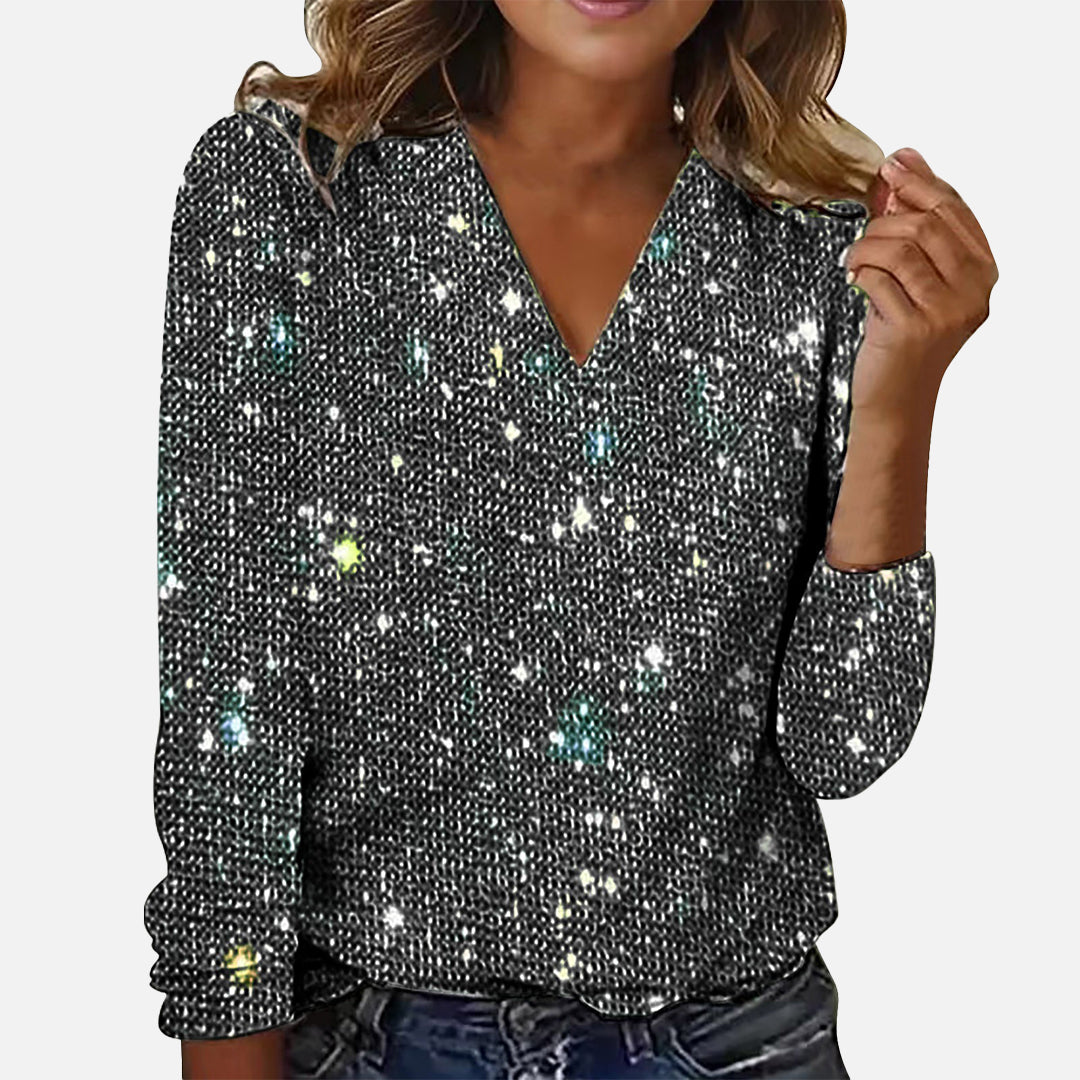 Coralie™ - ELEGANT V-NECK BLOUSE WITH DIAMOND DETAIL