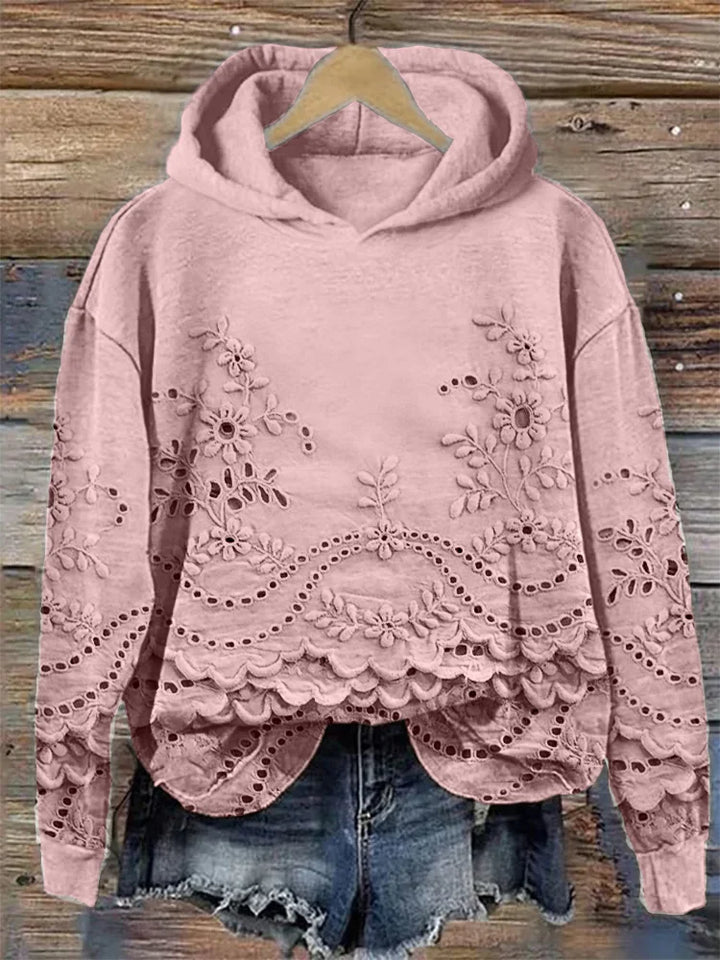 Zerelle™ - HOODED SWEATSHIRT WITH FLORAL EMBROIDERY