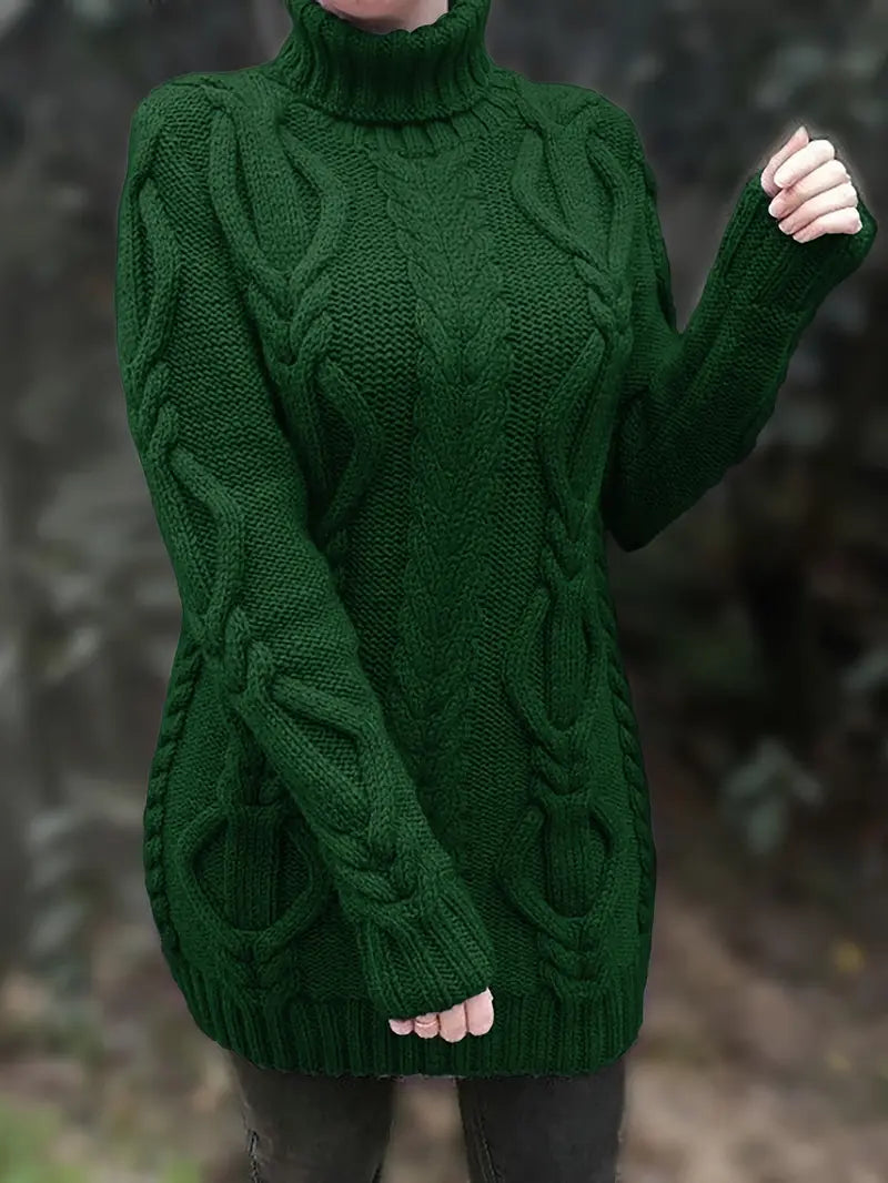 Ulalume™ – COZY CHUNKY CABLE TURTLENECK DRESS