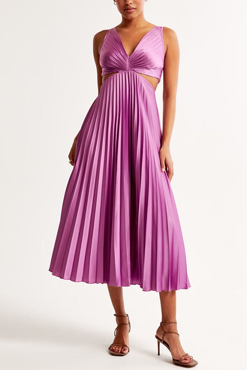 EVA™ - CUT-OUT WAIST SLEEVELESS PLEATED MAXI DRESS