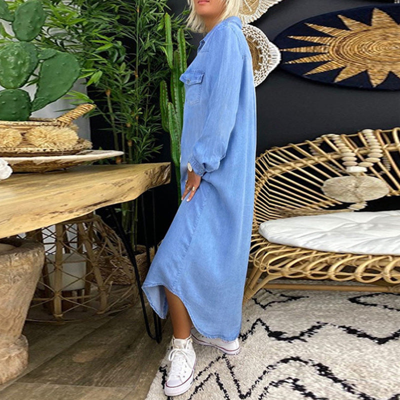 Yara™ - LONG SLEEVE DENIM MAXI DRESS