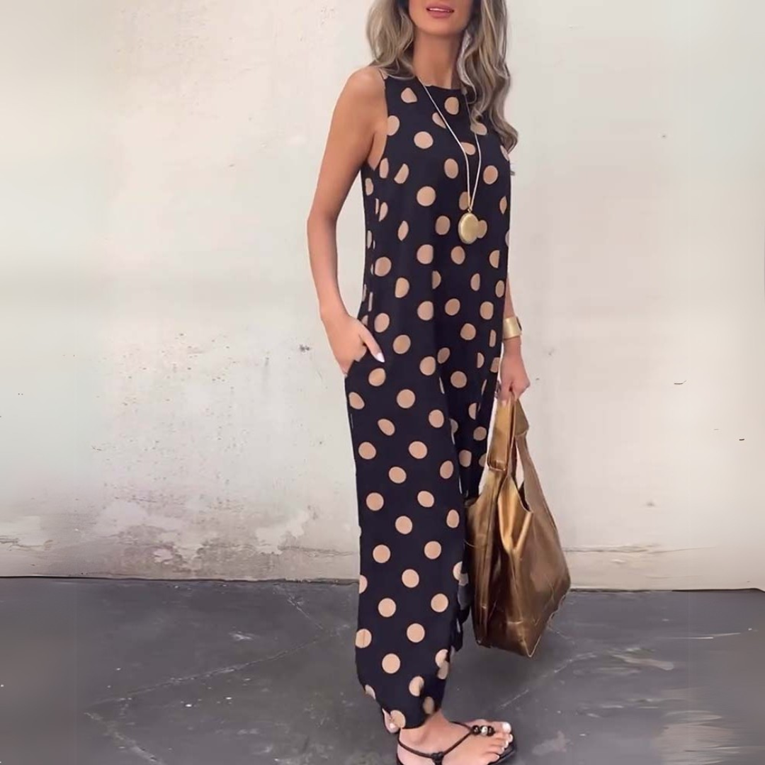 LIORA™ - SLEEVELESS POLKA DOT SLIT MAXI DRESS