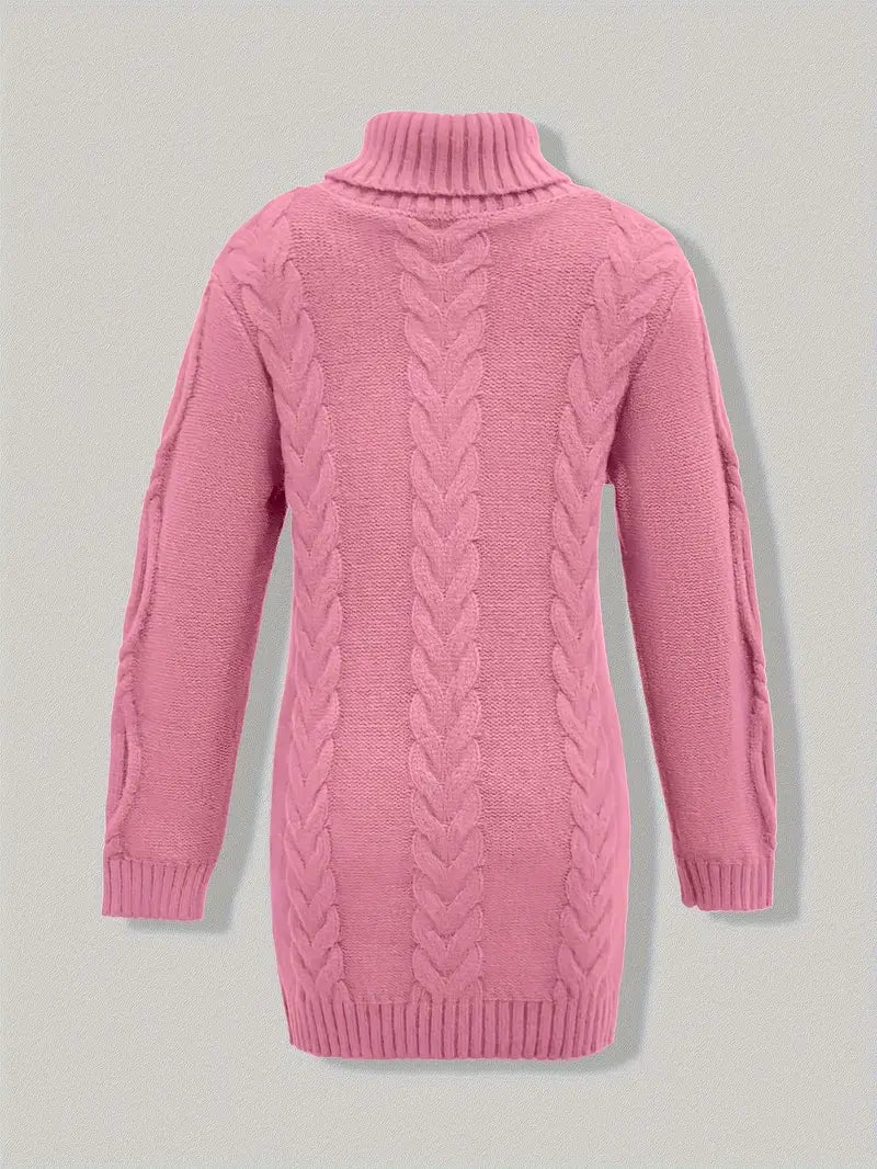 Ulalume™ – COZY CHUNKY CABLE TURTLENECK DRESS