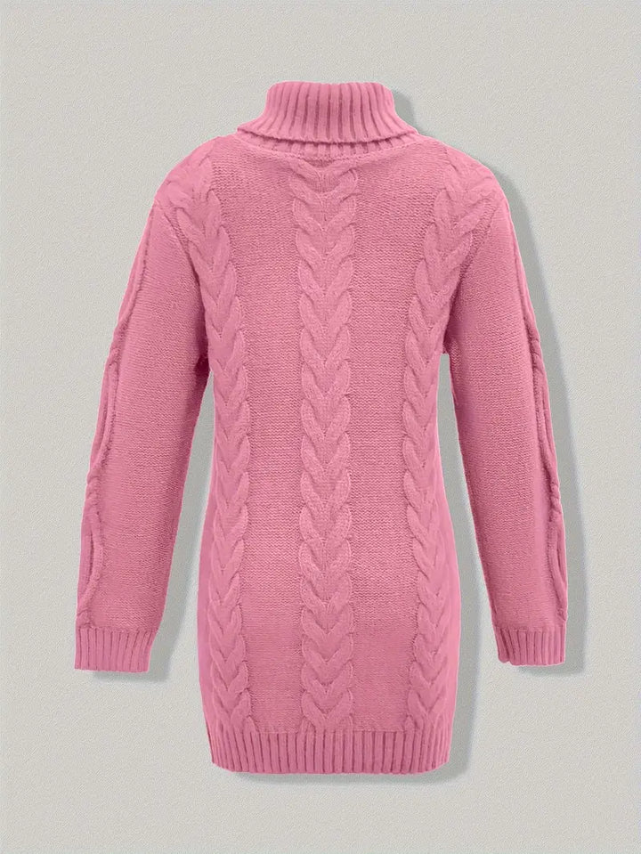 Ulalume™ – COZY CHUNKY CABLE TURTLENECK DRESS