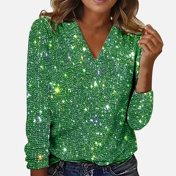 Coralie™ - ELEGANT V-NECK BLOUSE WITH DIAMOND DETAIL