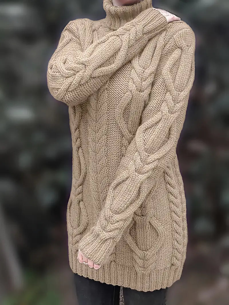 Ulalume™ – COZY CHUNKY CABLE TURTLENECK DRESS