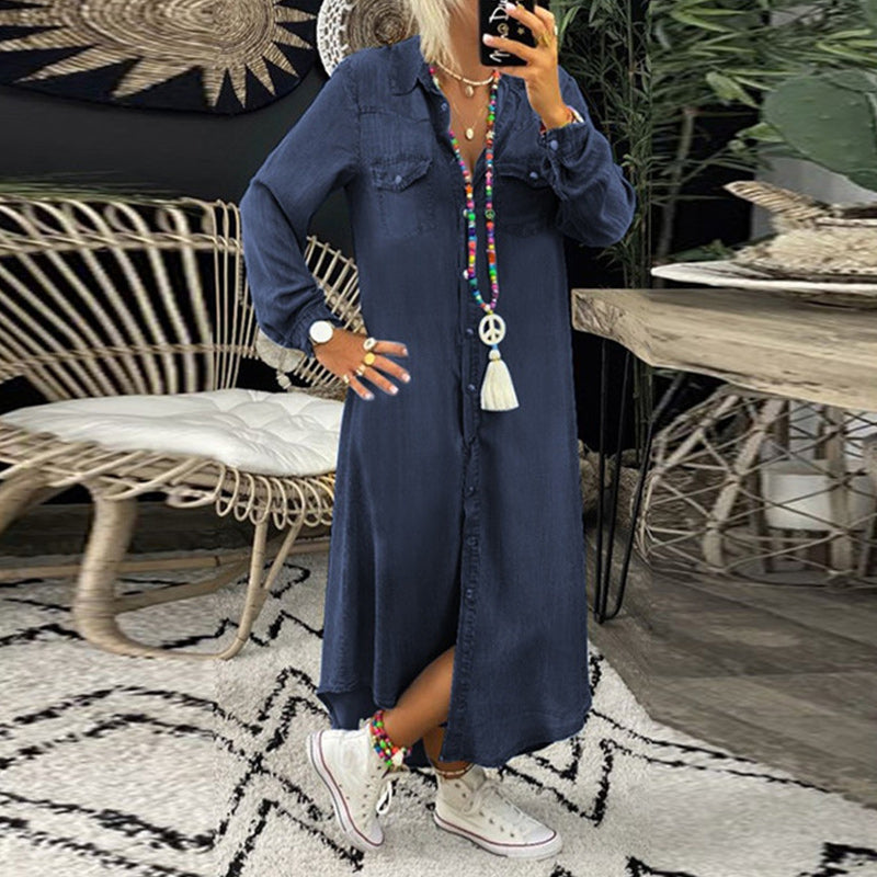 Yara™ - LONG SLEEVE DENIM MAXI DRESS