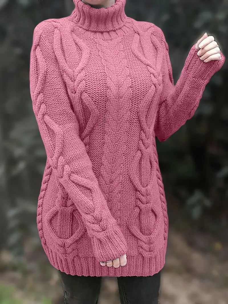 Ulalume™ – COZY CHUNKY CABLE TURTLENECK DRESS
