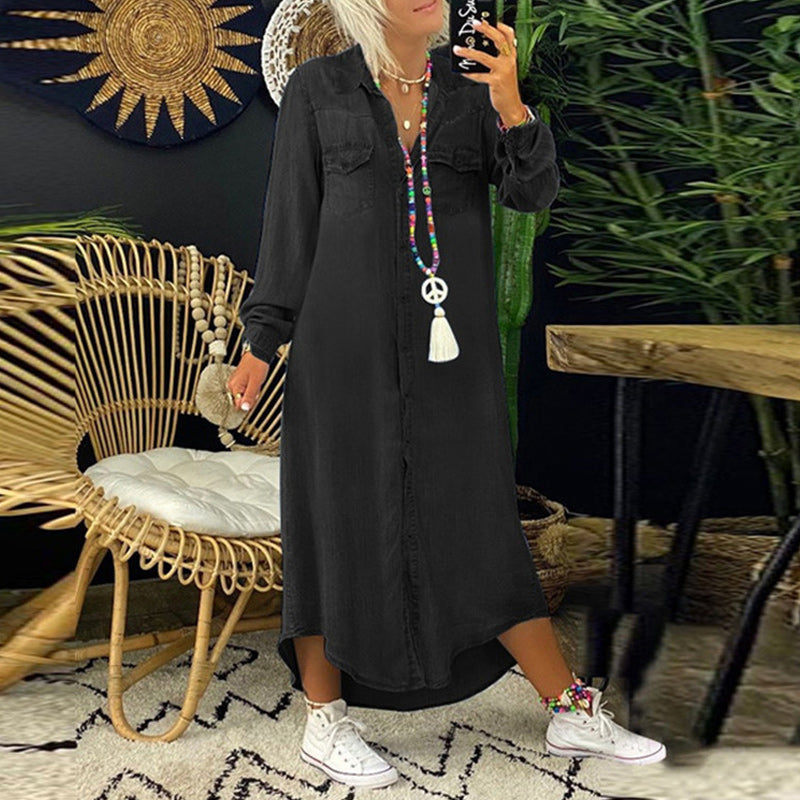 Yara™ - LONG SLEEVE DENIM MAXI DRESS