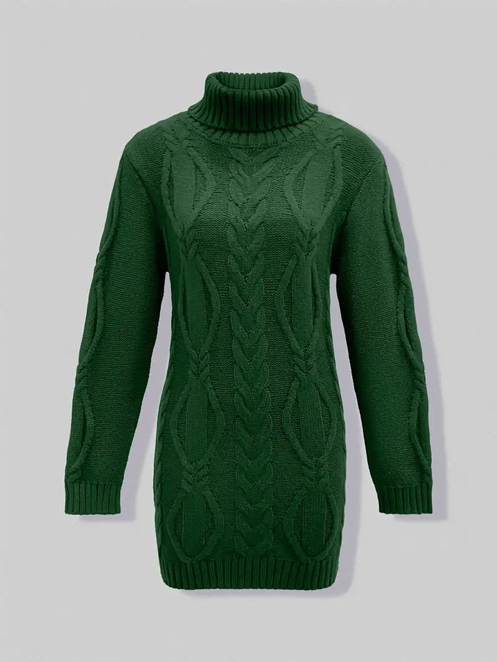 Ulalume™ – COZY CHUNKY CABLE TURTLENECK DRESS