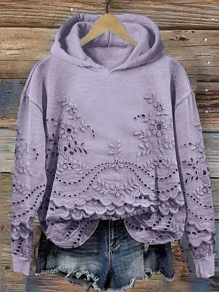 Zerelle™ - HOODED SWEATSHIRT WITH FLORAL EMBROIDERY