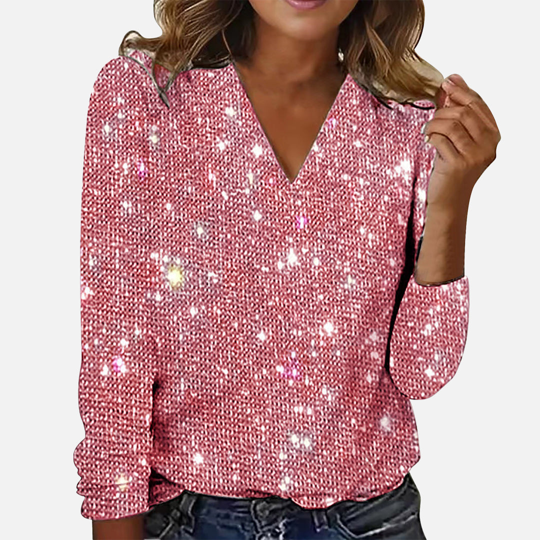 Coralie™ - ELEGANT V-NECK BLOUSE WITH DIAMOND DETAIL