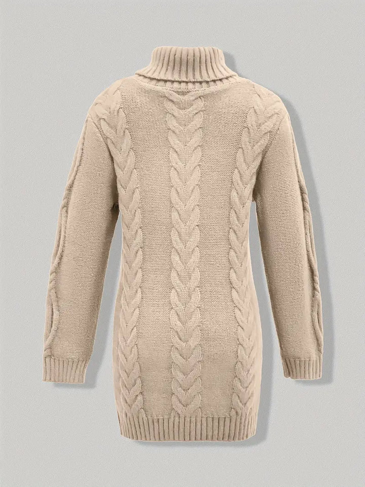 Ulalume™ – COZY CHUNKY CABLE TURTLENECK DRESS