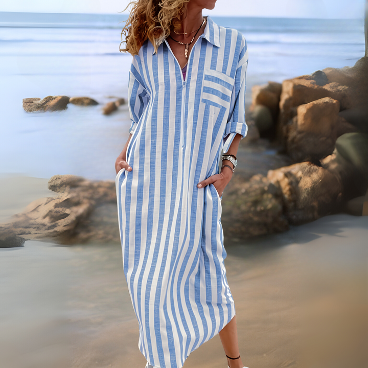 Joyce™ - ELEGANT STRIPED DRESS WITH V-NECKLINE