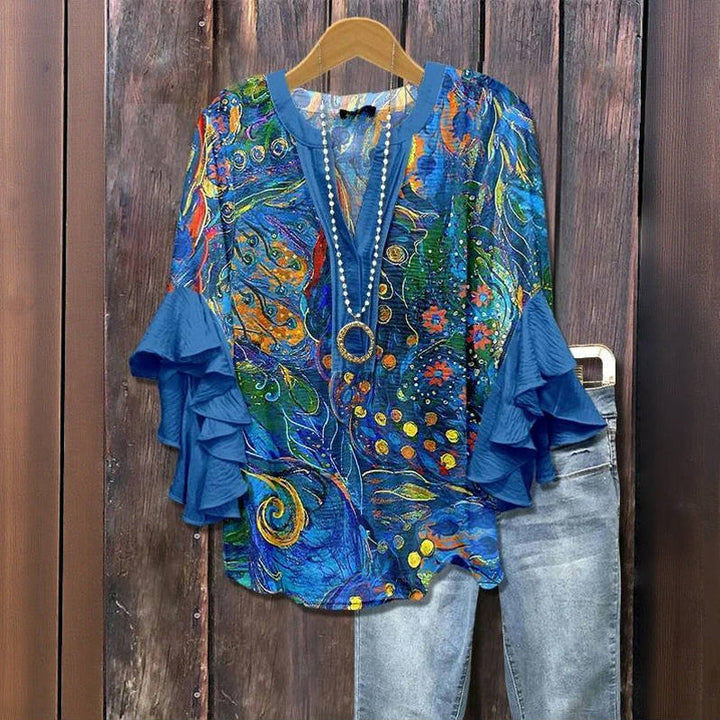 Alberta™ - VINTAGE ABSTRACT PRINT BLOUSE WITH A UNIQUE DESIGN