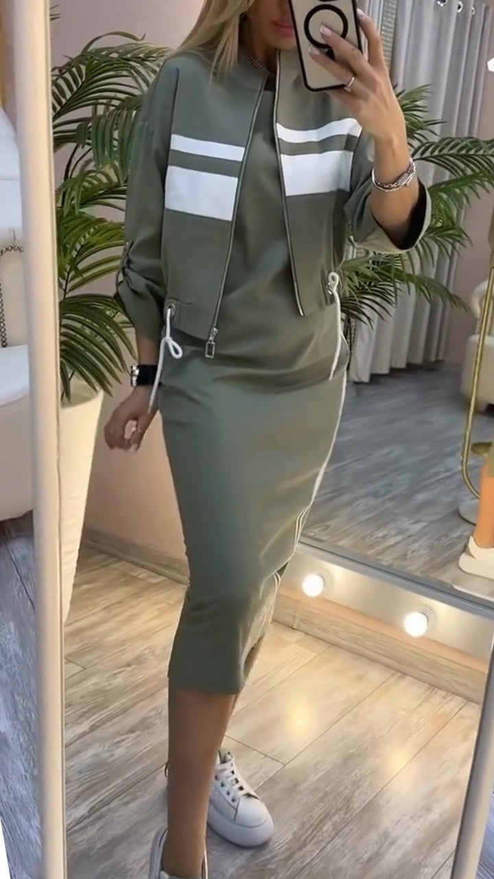 Marielle™ - CASUAL-CHIC MIDI DRESS AND ZIP-UP JACKET SET