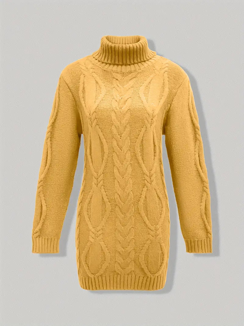 Ulalume™ – COZY CHUNKY CABLE TURTLENECK DRESS