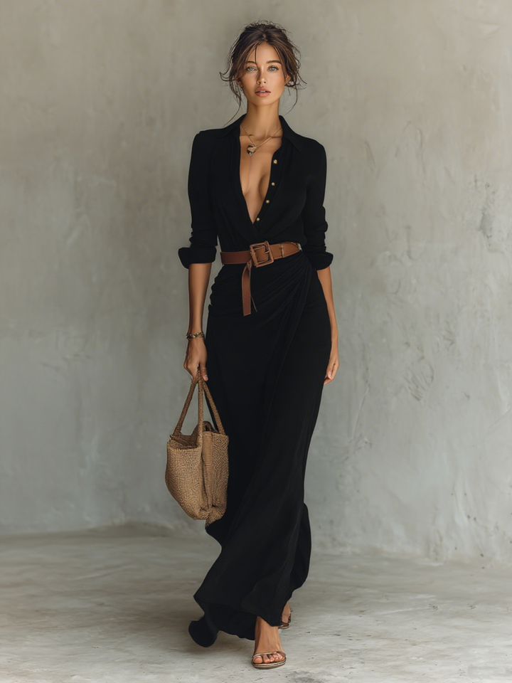 Caliane Maxi Dress™ - ELEGANT WITH BELT AND COLLAR DESIGN