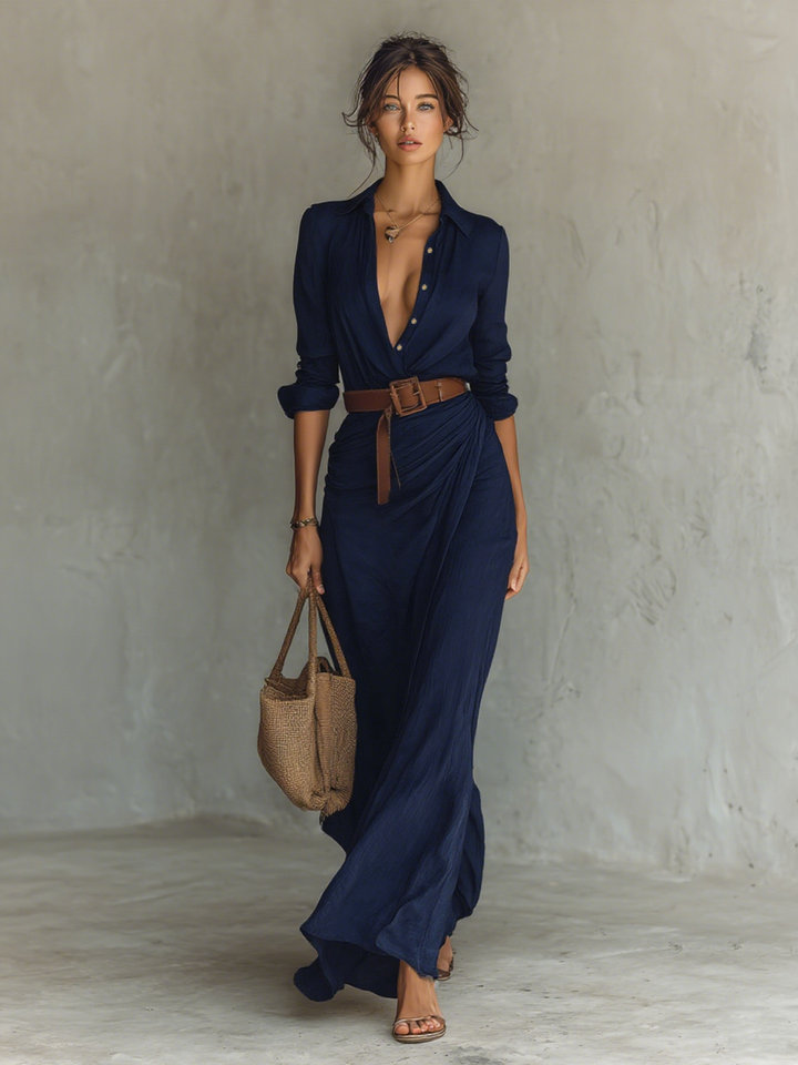 Caliane Maxi Dress™ - ELEGANT WITH BELT AND COLLAR DESIGN