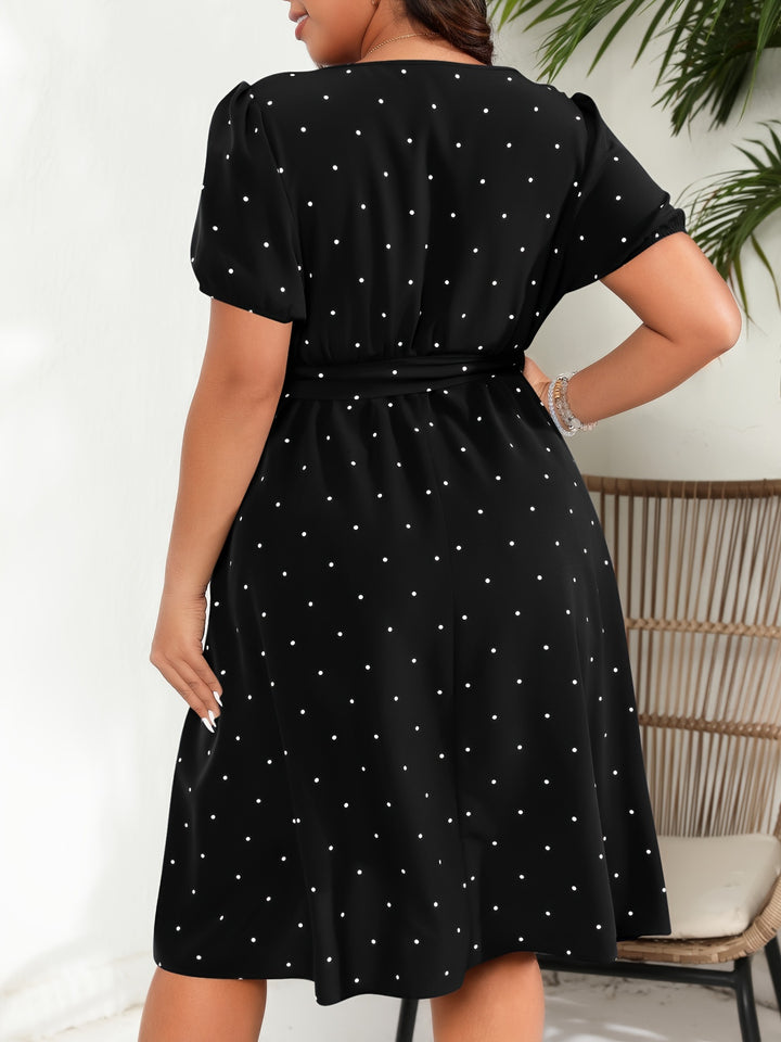 CELINA™ - POLKA DOT SQUARE NECK DRESS