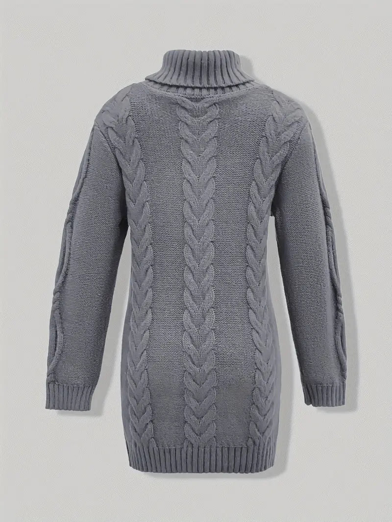 Ulalume™ – COZY CHUNKY CABLE TURTLENECK DRESS