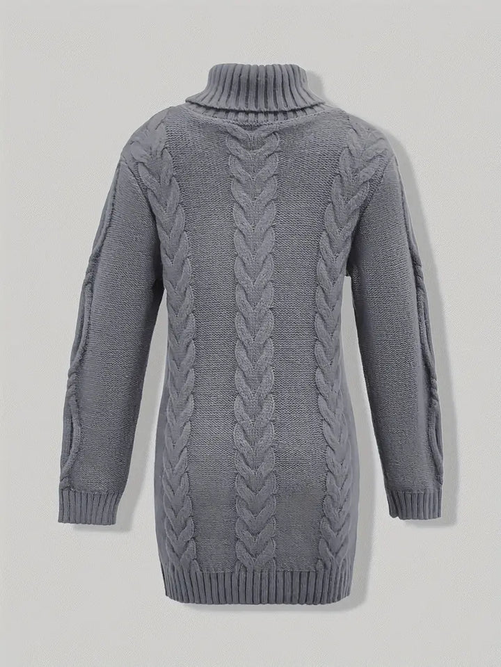 Ulalume™ – COZY CHUNKY CABLE TURTLENECK DRESS