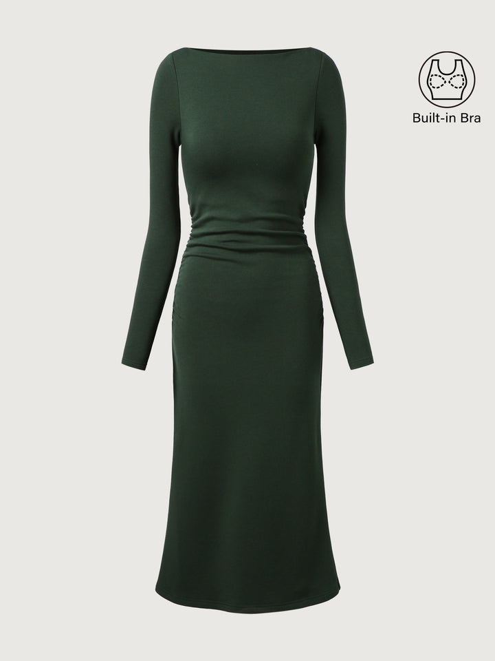 Thalina Ruched Sides Brami Midi Dress™ - FLATTERING, RUCHED MIDI DRESS WITH ADJUSTABLE SIDES