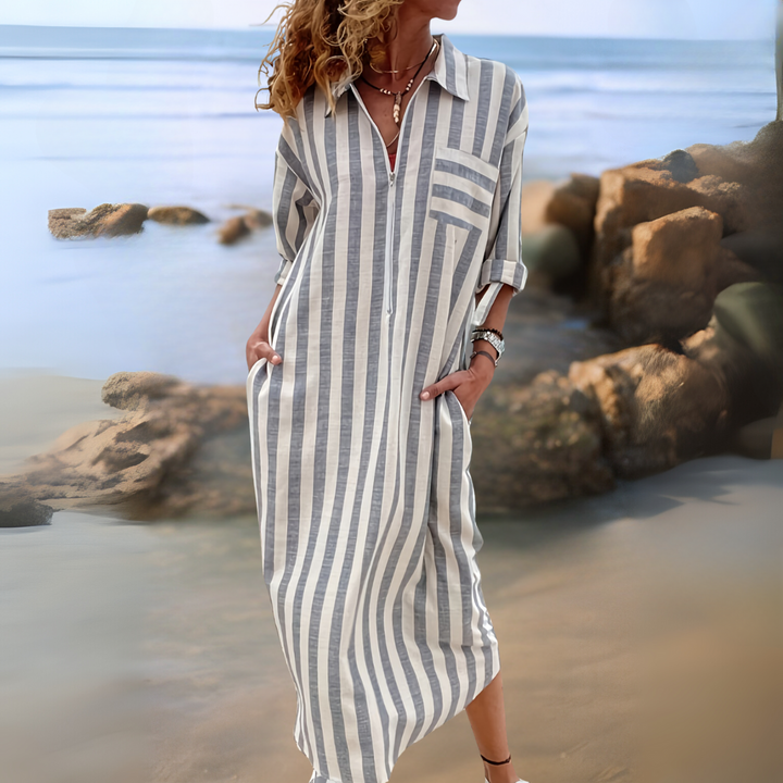 Joyce™ - ELEGANT STRIPED DRESS WITH V-NECKLINE