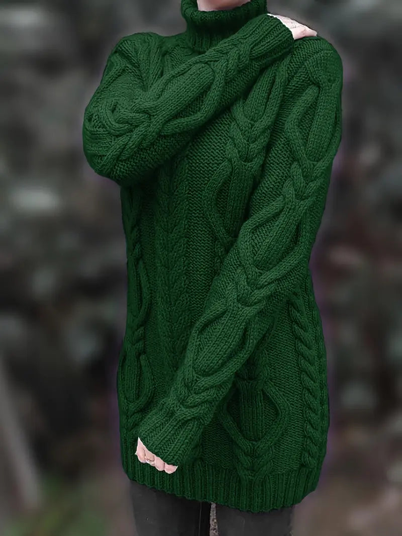 Ulalume™ – COZY CHUNKY CABLE TURTLENECK DRESS