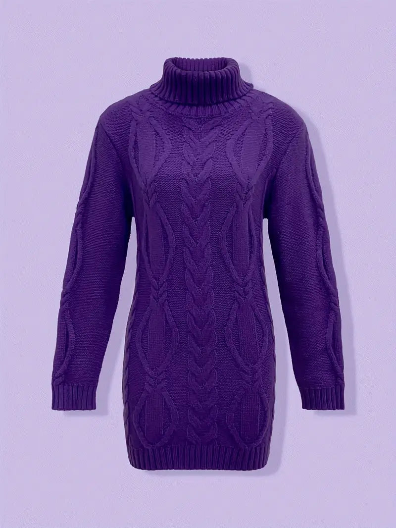 Ulalume™ – COZY CHUNKY CABLE TURTLENECK DRESS