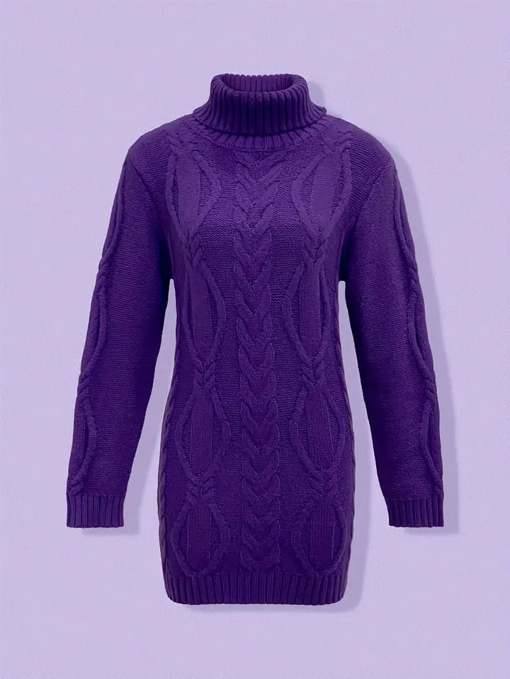 Ulalume™ – COZY CHUNKY CABLE TURTLENECK DRESS