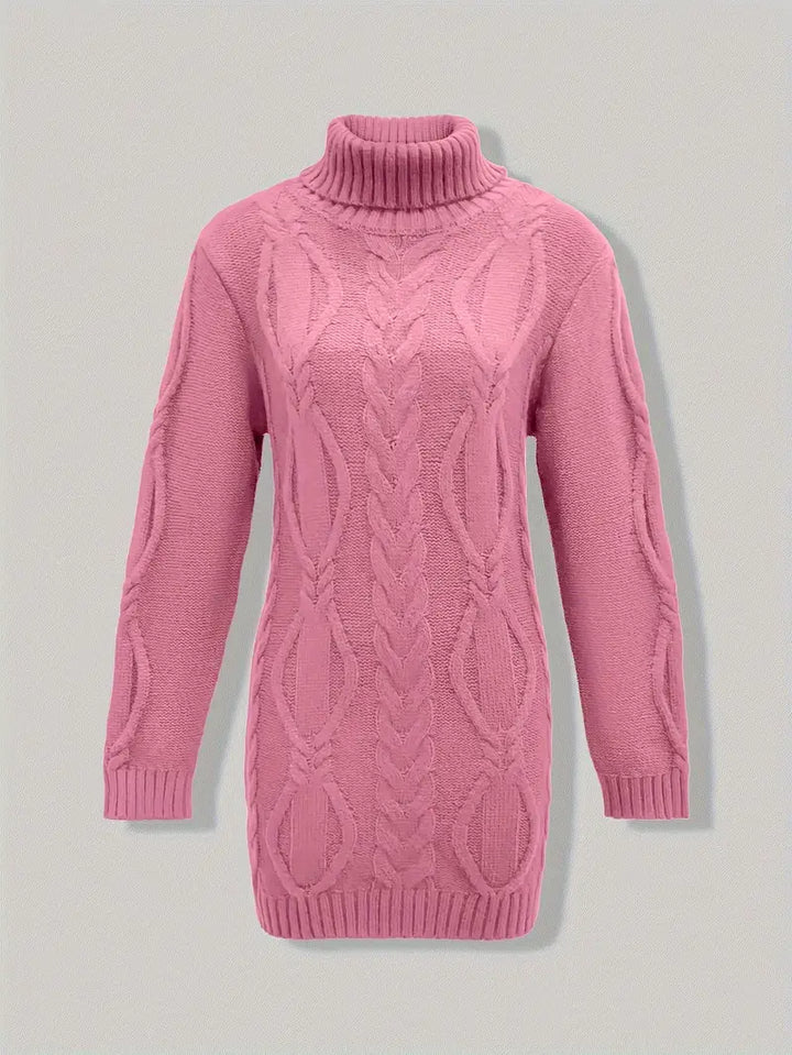 Ulalume™ – COZY CHUNKY CABLE TURTLENECK DRESS